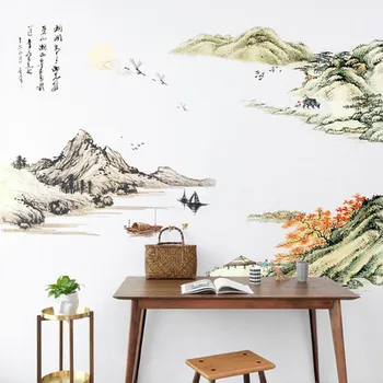 Mare 140*190 cm Nou Stil Chinezesc Pictura Peisaj Autocolante de Perete Vintge Poster Home Decor de Perete Decalcomanii de pictură Murală
