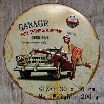 Masina de Garaj de Metal Semne Ulei de Semn benzinarie Plăci Rotunde Living Plăci Decorative Vintage Decor Acasă 20x30cm