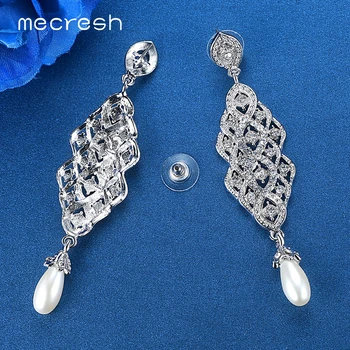 Mecresh Imitat Perla de Cristal Cercei Lungi pentru Femei Geometrice Picătură Cercei Vintage 2017 Bijuterii de Nunta Cadou de Crăciun EH618