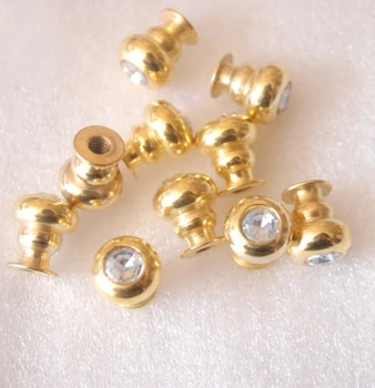 Mici de culoare de Aur cu Diamante Butoane Sertar Trage 11x13mm Bijuterii cutie de lemn, in Miniatura, Cutie de Clanța Ușii Trage