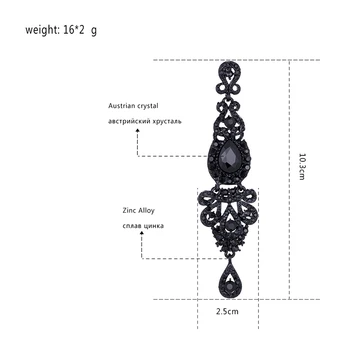 Minmin Culoare Negru Lung Picătură Cercei Candelabru Forma de Cristal Cercei pentru Femei Mare Legăna 2017 Moda Vintage Cercei EH162