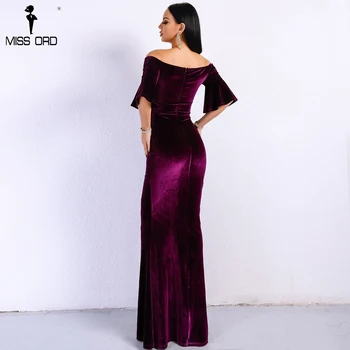 Missord 2018 Sexy Femei de Pe Umăr Vorbitor Maneca Feminin Rochii de Catifea de Culoare Solidă rochie Bodycon Eleganta Maxi Rochie de Petrecere FT9080