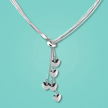 Moda 925 sterling de argint colier de sex feminin inima pandantiv multi-strat de șarpe lanț de argint colier fete moda bijuterii