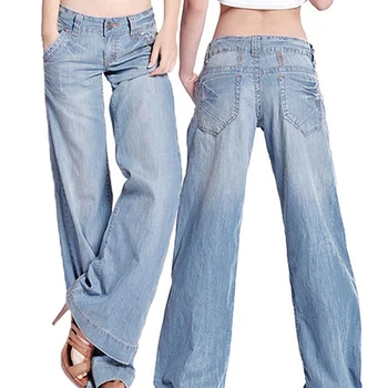 Moda pentru femei Slim Temperament Casual Vintage Wide-legged Blugi Evazate Pantaloni