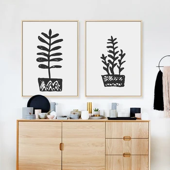 Modern Minimalist în Alb și Negru Ghivece cu Plante Panza Pictura Arta de Imprimare Poster Imagine Tablouri de Perete Decor Acasă BW016