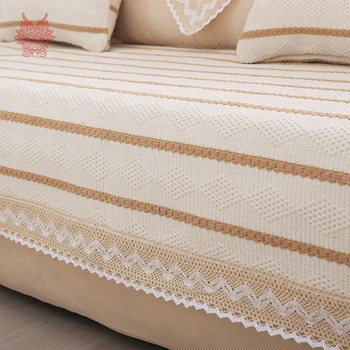 Moderne, de culoare alb maro cu dungi din bumbac lenjerie de pat canapea acoperi decor dantela sectioanl huse canape mobilier acoperă SP3617 GRATUIT NAVA