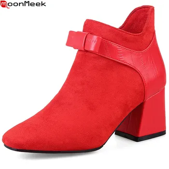 MoonMeek negru roșu de moda toamna iarna nou sosire femei pantofi deget de la picior pătrat doamnelor cizme cu fermoar pătrat toc glezna cizme