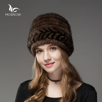 Mosnow 2017 Nou Naturala Nurca Blană Pălărie De Iarnă Săgeată Model Femei Modă Tricotate Casual Brand Cald Pălărie De Sex Feminin Chelioși Căciuli