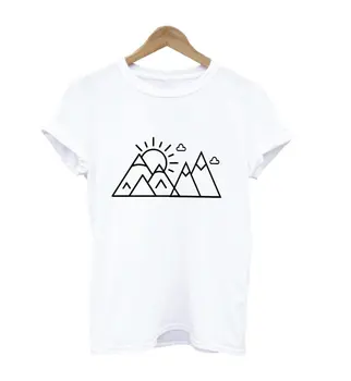 Munți de soare Imprimare Femei tricou de Bumbac Casual Amuzant tricouri Pentru Doamna Top Tee Hipster Picătură Navă Z-506