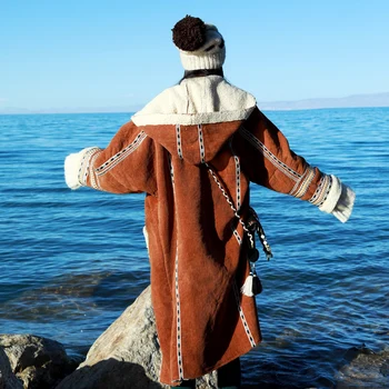 MX247 New Sosire etnice supradimensionat lungă cu glugă groasă cald lambswool catifea pentru femei haina de iarna 2017