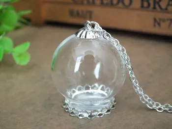 Nava gratuit!! 30x20mm handmade, glob de sticlă cu balonul rotund pandantiv argint placat cu dantelă forma de bază stai flacon de sticlă de bijuterii pandantiv
