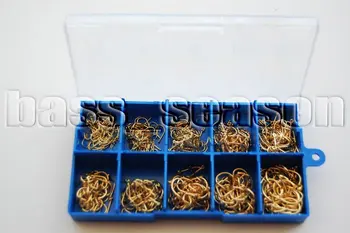 Nebun De Vânzare! 500 Buc 10 Dimensiuni De Aur De Pescuit, Cârlige Cutie De Plastic
