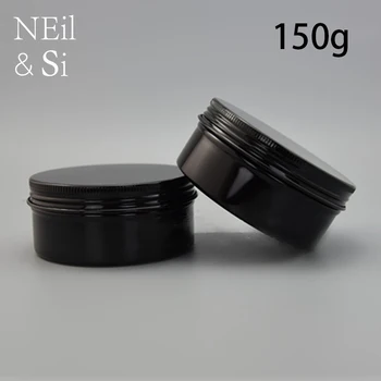 Negru 150g Aluminiu Borcan Reîncărcabile Cosmetice Crema de Sticla cu Capac cu filet Lotiune de Containere Goale Ceara de Stocare Tin