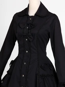 Negru Audrey Hepburn Trench Vintage Stil Mult Flare Sleeve Lolita Strat de Dantela Grădină