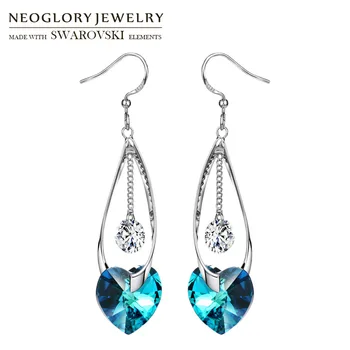 Neoglory Austria Cristal & Zircon Lung Legăna Cercei Romantic Inima Albastru Design Luxuriant Petrecere Rafinat Clasic Lady