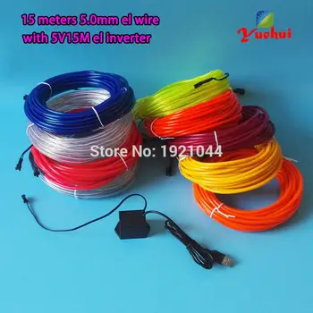 New sosire 15M 10 culoare Selectați Flexibil EL Wire Rope Tub Fir de Lumina de Neon DC-5V USB Pentru Casa de Modă Noapte de Nunta de Decorare