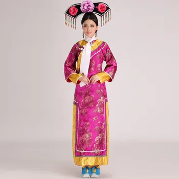 New Sosire Femei Qing Costume Populare Chineze Costum de Femeie Cheongsam cu Frizură & Eșarfă Film Printesa Costume16