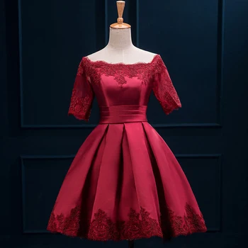 New Sosire mai multe culori de mireasa scurte din dantela Jumătate mâneci rochie de seară rochie de toamnă și de iarnă