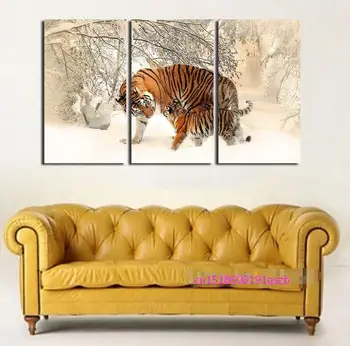 New sosire modular 3 Bucată de Pânză de Arta Pictura pe Perete de Zăpadă Forset pui de Tigru Și MAMA Imagine Pepinieră Decor Camera pentru Animal de Fotografie
