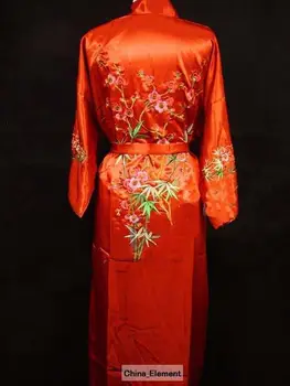 New Sosire Roșu de Femei din China, din Satin Halat de Mătase Broderie Kimono de Baie Rochie de Flori Marimea S M L XL XXL XXXL Transport Gratuit W3S003