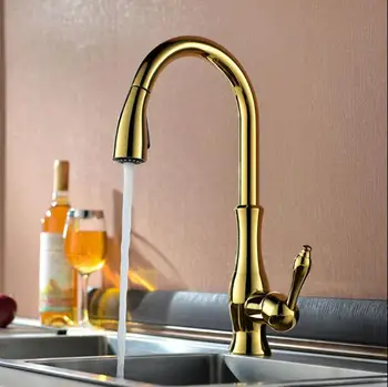 New sosire top de Înaltă calitate terminat de aur alamă chiuveta de bucatarie scoate robinet,robinet mixer cu scoate cap de duș