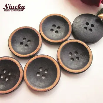 Niucky 23mm 36L 4 găuri gravate cu laser margine de castron din lemn negru haina butoane naturale ambarcațiuni de cusut decor acasă materiale W0201-036