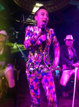 Noi Exclusive Cluburi de noapte Îmbrăcăminte Butoanele Imprimate Model Slim Costume Barbati Bar DJ Cântăreață de sex Masculin Costume Personalizate (costum + Pantaloni )