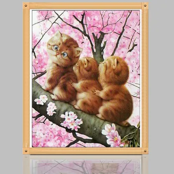 Noi mozaic de diamante broderie margele de Desene animate trei curios Pisica în copac diamante cruciulițe pictură în ulei manopera cadou