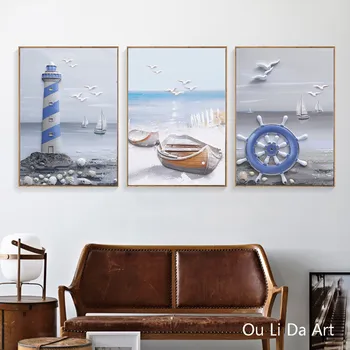 Noi nu-cadru peisaj Mediteranean blue boat pescarusi panza tiparituri ulei de tablou imprimat pe canvas decor de perete poza