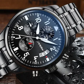 Noi SINOBI Pilot Barbati Cronograf Ceas de mână rezistent la apă Data de Sus Brand de Lux din Oțel Inoxidabil Scafandru Masculi Geneva Quartz saat