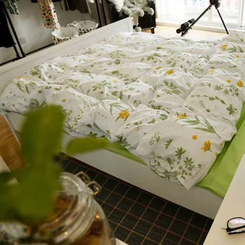 Nordic Florale Bumbac lenjerie de Pat Set 4buc Carpetă Acopere Seturi de Pat Moale, Pat Plat Foaie Set fata de Perna lenjerie de Pat Housse De Couette