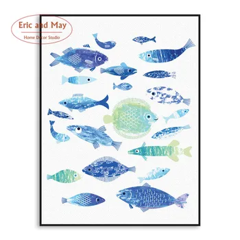 Nordic Pește Și Copac Panza Arta Print Tablou Poster, Imagini de Perete pentru Decorațiuni interioare, Living Decor de Perete Fara Rama