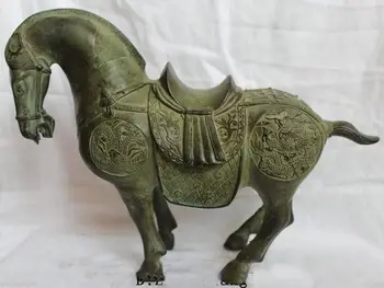 Noroc Chineză Bronz Dragon Phoenix Război Sta Calul Tang Statuie Sculpturi