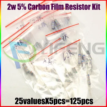 Nou!! 2W Rezistor Peliculă de Carbon Rezistor Asortate Kit, Proba sac,10R~180R,25ValuesX5PCS=125PCS