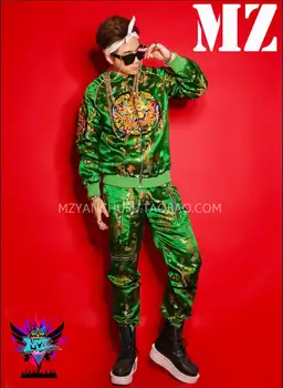 NOU club de noapte de moda Verde broderie dragon roba, costume de Bărbați cântăreți dj etapă costum rochie stil chinezesc costum seturi ! S-5XL