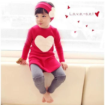 Nou haine fete toamna seturi de dragoste inima pentru copii T-shirt rochie+Leggings+parte a lega copii haine sport set