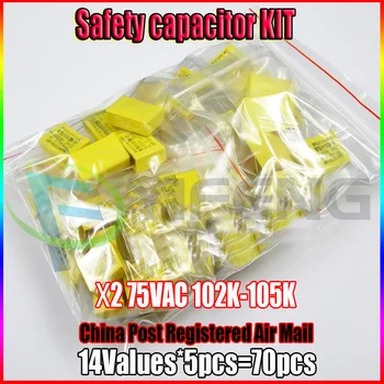Nou!! X2 Siguranță Condensator 275VAC 102K-105K 1NF~1UF Asortate Kit 14valuesx5pcs=70pcs