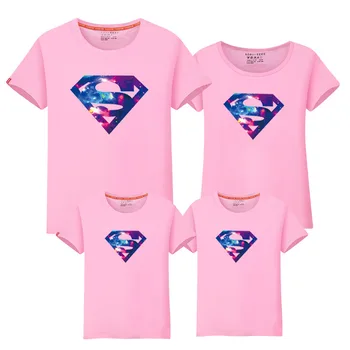 Noua Familie se Uite Superman T Shirt 14 Culori de Vară a Familiei costume de Potrivire Haine Tatăl Mamei Desene animate pentru Copii Costume de îmbrăcăminte
