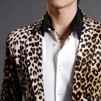 Noua Moda Mens Slim Fit-Un Singur Buton Sacouri Pentru Om O Calitate De Top Marcă Club De Noapte Sacou Leopard Costume Pantaloni Show Straturi