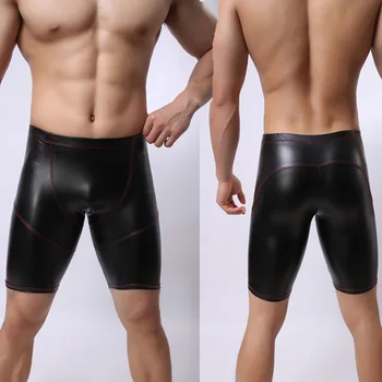 Noua Sexy Bărbați Plus Dimensiune Sălbatice din PVC Imitatie de Piele Chilotei pantaloni Scurți Boxer U Husă Clubwear Cureaua Fetish Homosexuali Purta lenjerie Erotica 21