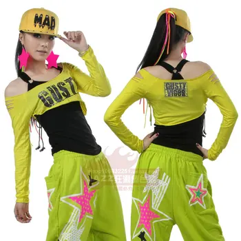 Noul Brand de Moda hip-hop-top dance feminin Jazz costum de performanță poarte deux-pieces Sexy casual oblic faux două piese t-shirt