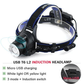Noul USB reîncărcabilă lampă de cap LED infraroșu senzor comutator faruri CREE T6 zoom lanterna lanterna de cap baterie 18650 linterna
