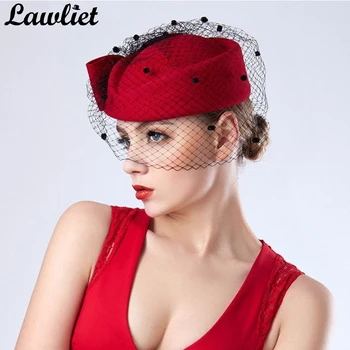 NOUĂ Femei Fascinator Pălării Roșii Bowknot Voal de Lână pălăriuțele Bereta Pălării pentru Femei Formale Rochie de Cocktail Cursa Nunta Pălărie Fedora