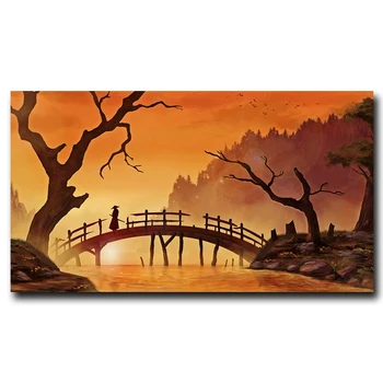 Opera de arta a Naturii Copaci, Pădure, Pod Japonez River Iarba de Matase Arta Poster Decor Acasă Pictura 11x20 16x29 20x36 Inch Livrare Gratuita
