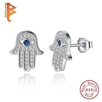 Original 925 Sterling Silver Blue deochi Hamsa Mână de Stud Cercei Pentru Femeile cu Clear CZ de Cristal Cercei Bijuterii Cadou