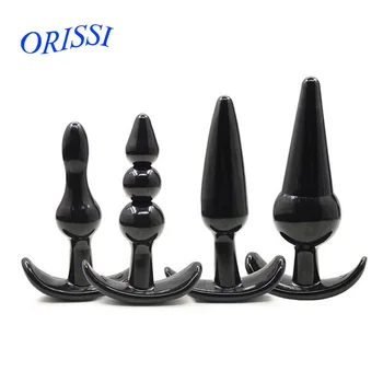 ORISSI Negru Sex Anal Jucării 4buc/set Dopuri anale Adult Produse pentru Femei si Barbati si Jucarii Anale din Silicon