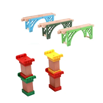 P095 din Lemn de culoare piloni față-verso pod de Lemn urmări accesorii Compatibile cu Thomas trenuletul din Lemn urmări