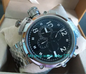 PARNIS mare de 50 mm cadran negru ceas mișcarea automată multi-funcție pentru Bărbați ceasuri de 316 l din oțel inoxidabil curea sdgd042A