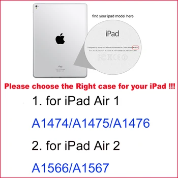 Pentru iPad Air 2 Aer 1 Caz Silicon Moale Înapoi Slim din Piele Pu Smart Cover pentru Apple iPad Air Caz Stand Robust de Somn / Wake Auto