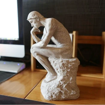 Personalitate așezat pe o piatră să se gândească la viața de Acasă sculptura arta Abstractă Gânditor rășină statuie